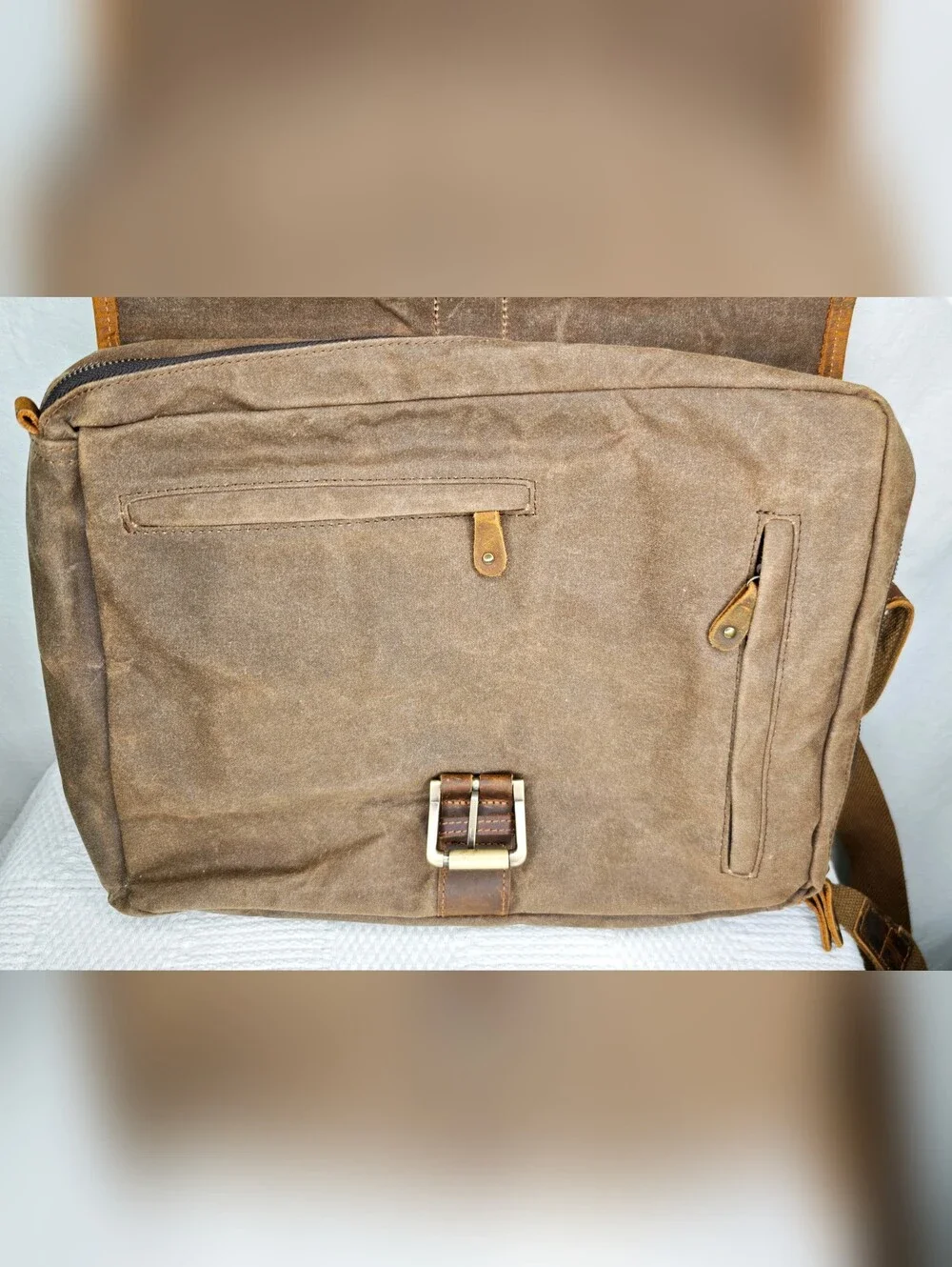 Brass Tacks Leathercraft waxed canvas laptop bag